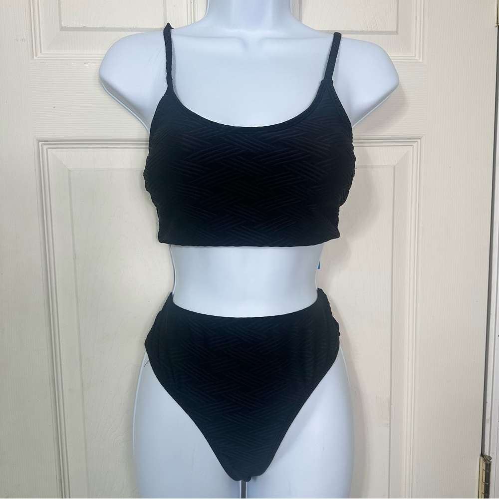 New Cupshe Black Ribbed  bikini Size‎ small